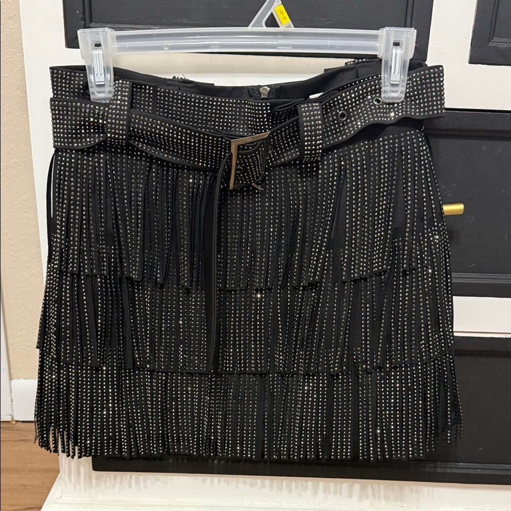 Black Rhinestone Fringe Skirt